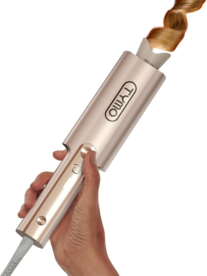 TYMO CurlPro Plus Automatic Rotating Curling Iron - Upgraded Long Barrel Curling Wand for Long Hair Ceramic Hair Curler for Women Anti-Scald Tangle-Free 600M Ionic Dual Voltage Gold 1 1/4 Inch