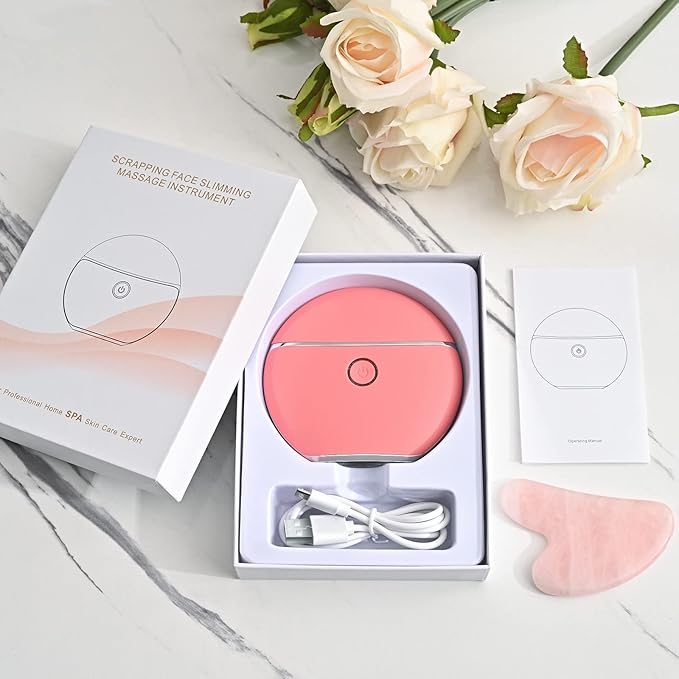 Electric Gua sha with Manually Gua Sha Facial Body Sculpting Gua Sha Massager Anti Aging Facial Beauty Instrument Scraping Massage Beauty Scraping Instrument Hand Scraping Tools (Pink)