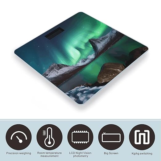 Aurora Borealis Scale for Body Weight Safe Rounded Corners Tempered Glass Digital Bathroom Scale LED Display 400lb Capacity Weight Scales with High Precision Sensors