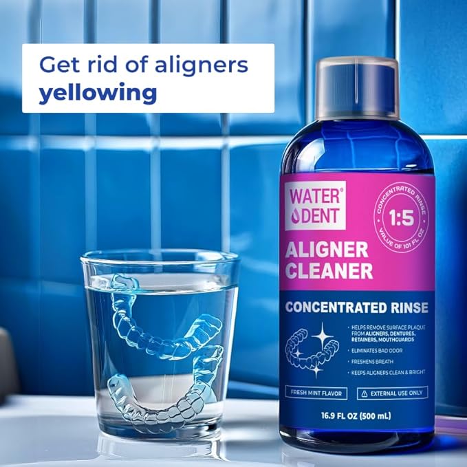 ALIGNER Cleaner Rinse | Concentrated | Clean INVISIALIGN retainers dentures Mouth Guards | 2 Month Supply (Pack of 1 - Value of 101 fl.oz) Alcohol Free Minty &amp Fresh. Made in USA - Pack of 1