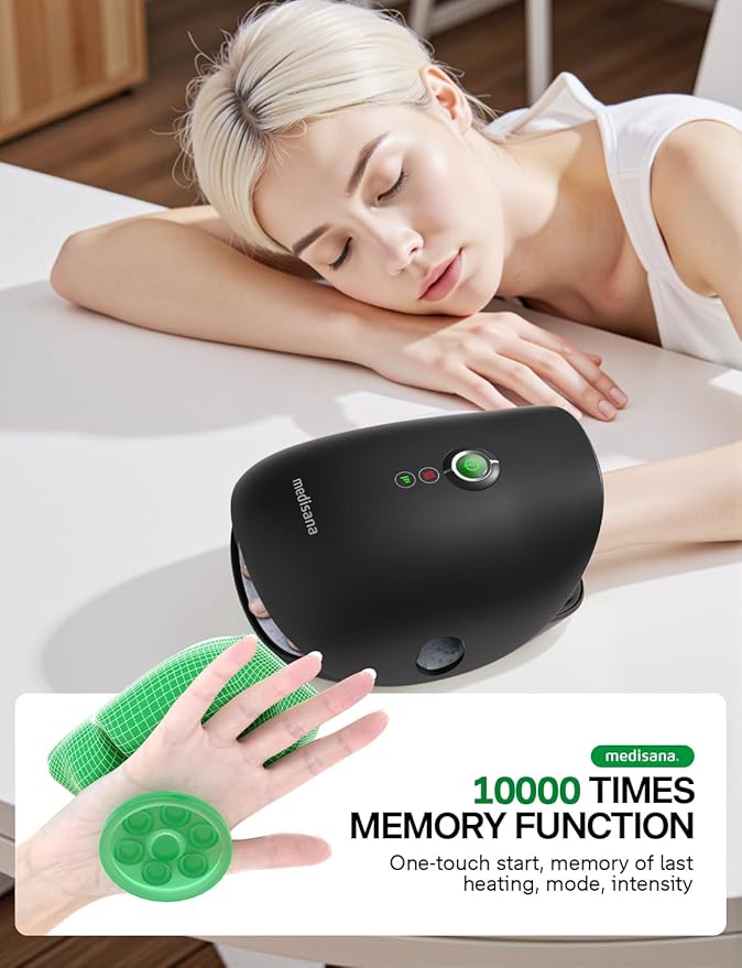 Medisana Hand Massager with Heat and Compression Cordless Hand Massager for Arthritis and Carpal Tunnel Relief Knuckle Stretching Massage Birthday Christmas Gifts for Men Women Dad Mom-Black