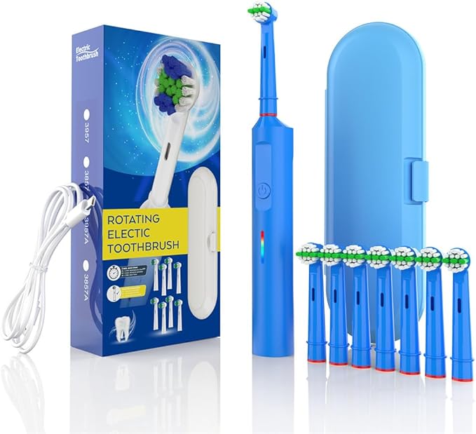 360 Rotating Toothbrush (Six Brush HeadsBlue)