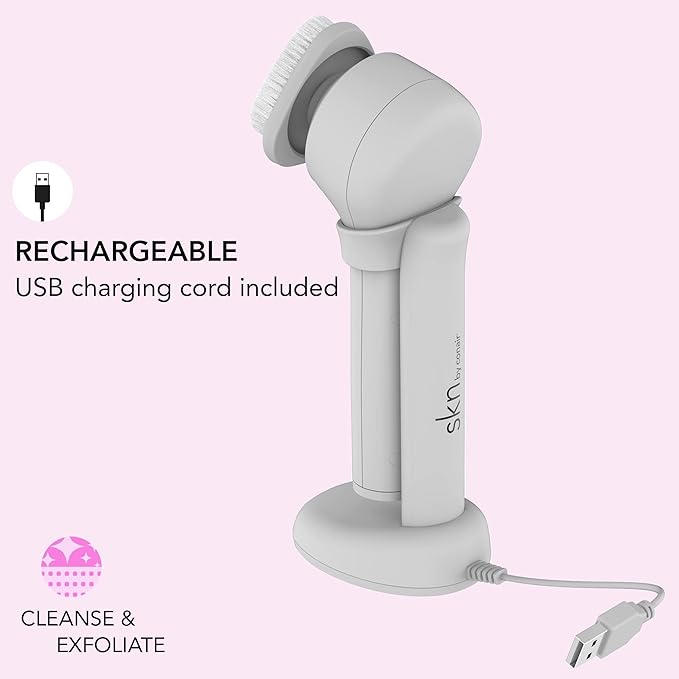 skn by conair Daily Glow Facial Cleansing Brush All-in-One Facial Brush Includes 3 Interchangeable Attachments for Complete Cleansing Exfoliation and Rejuvenation