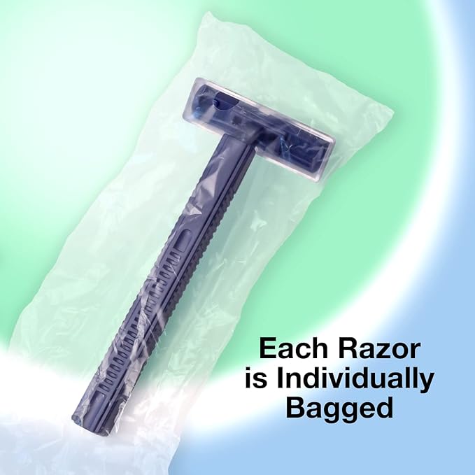 Freshscent (144 Pack) Individually Wrapped Twin Blade Razors with Clear Safety Cap Disposable Bulk Packed Sold by the Case. Unisex.