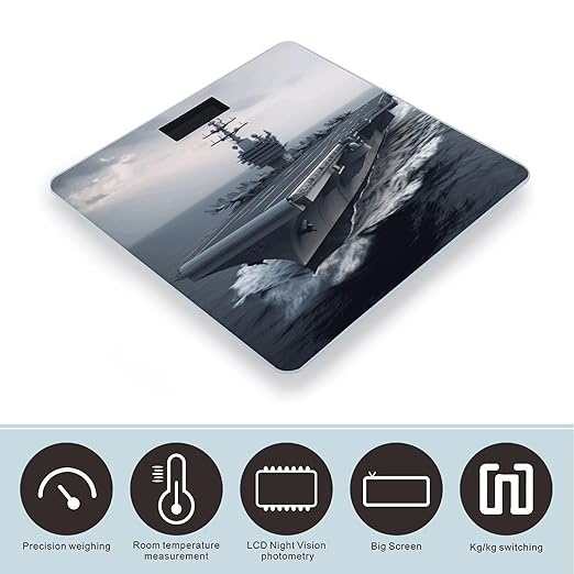 Aircraft Carrier Scale for Body Weight Safe Rounded Corners Tempered Glass Digital Bathroom Scale LED Display 400lb Capacity Weight Scales with High Precision Sensors
