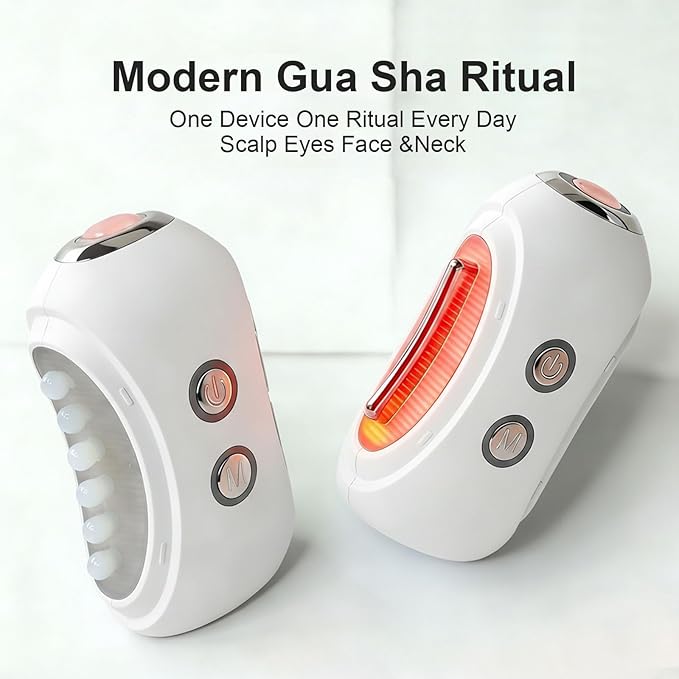 Face Massager Tool with Red Light Therapy for Face Jade＆Rose Quartz Microcurrent Facial Device with Vibration＆7-Color LED Warm Heat Gua Sha Facial Tools for Lifting De-Puffing Lymphatic Drainage