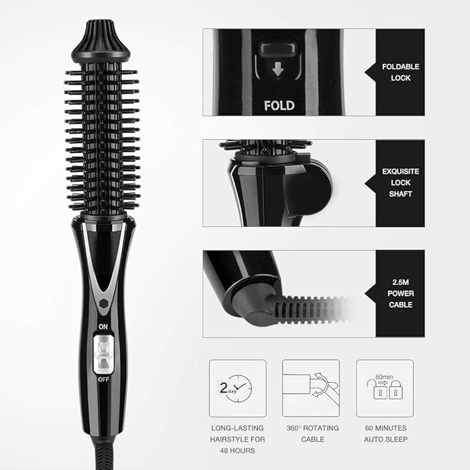 Ceramic Tourmaline Foldable Anion Hair Brush Curler Hair Curling Iron Hair Styling Tools (US Plug 110‑240V)