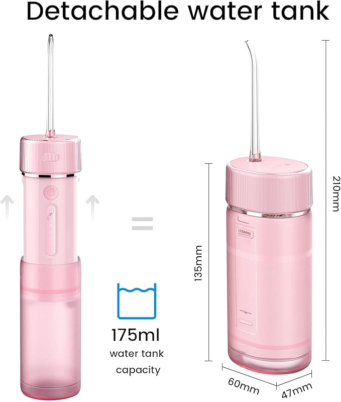 Electric Water Flosser Cordless Slide Dental Oral Irrigator with 4 Modes &amp Replaceable Jet Tips Portable Pull-Out Rechargeable Waterproof Teeth Cleaner for Home Travel (Pink)