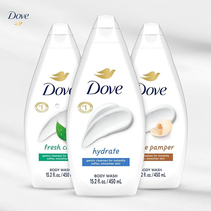 Dove Body Wash Variety 3-Pack – Hydrate Fresh Care and Gentle Pamper 15.22 Oz Ea
