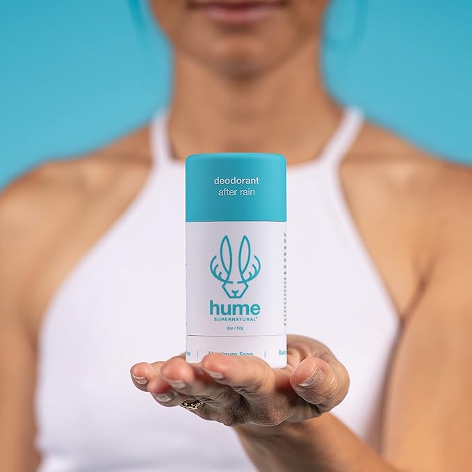Hume Supernatural Aluminum Free Deodorant for Women &amp Men - Safe for Sensitive Skin - Probiotic Plant-Based Baking Soda Free Aloe &amp Cactus Flower Anti Sweat Stain &amp Odor – After Rain
