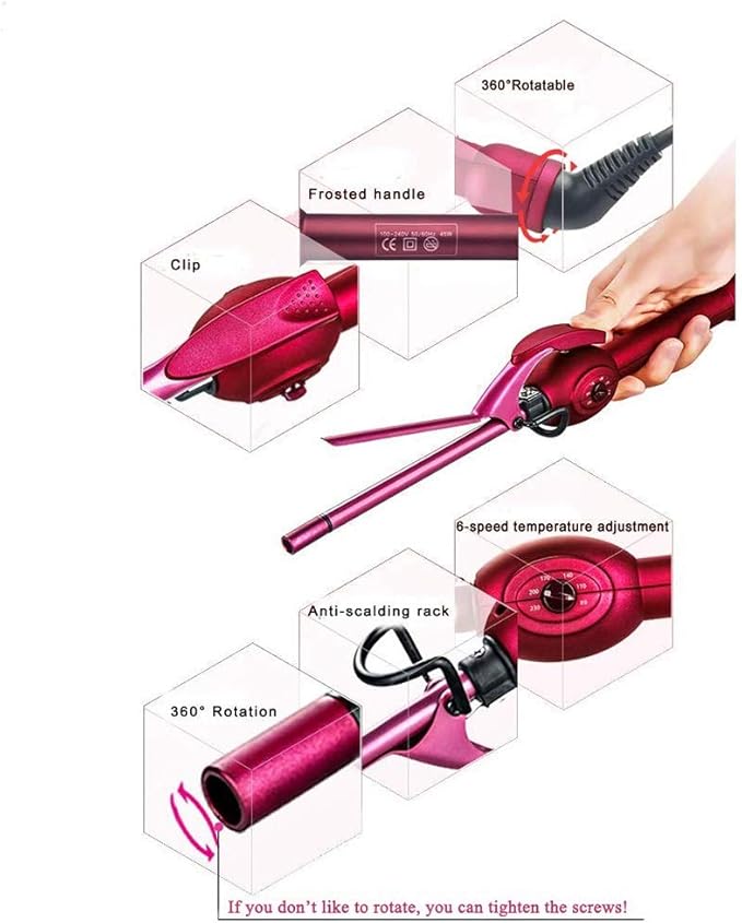 Hair Curler 9mm Ceramic Curling Iron Wand for Men/Women Short/Long Hair Small Barrel Hair Crimper Iron with 6 Temp Adjustment