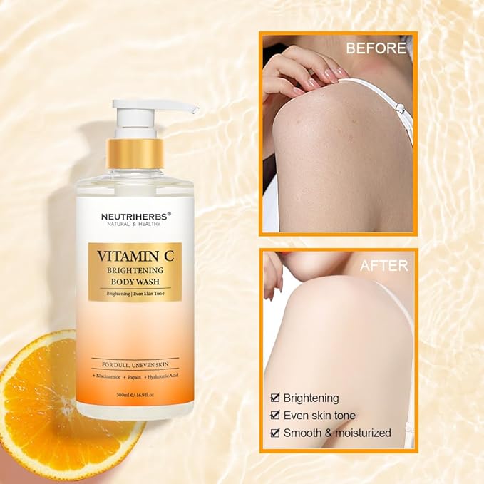 Neutriherbs Brightening Body Wash for DullUneven Skin Vitamin C Brightening Shower Gel For Women And Men Daily Shower Soap With Papain Niacinamide - Citrus Scent 16.9 Fl.Oz