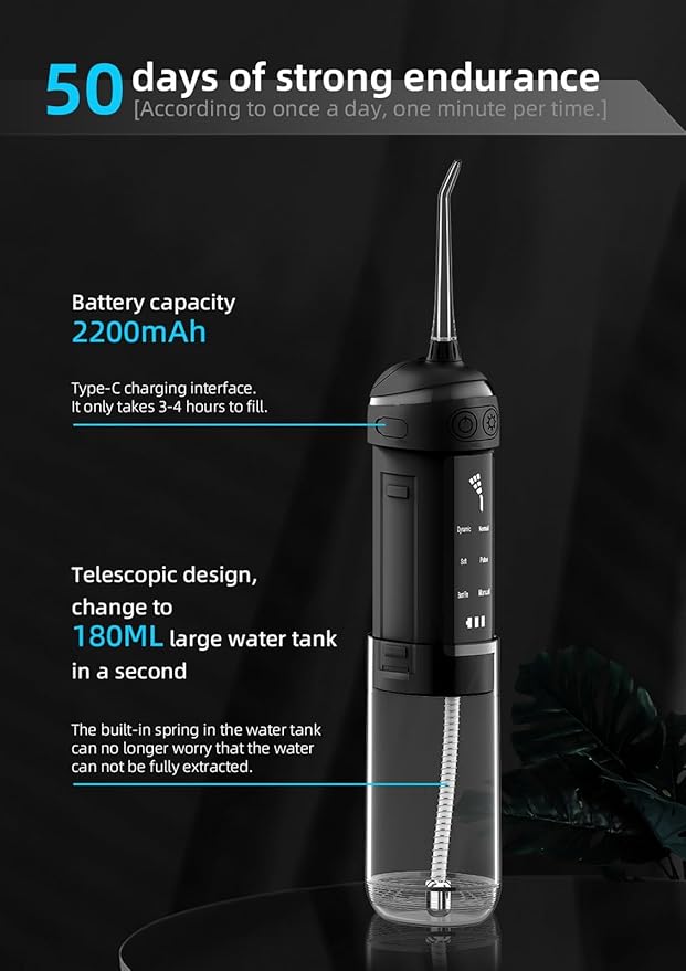 6-Mode Oral Irrigator Portable Water Flosser Ipx7 Waterproof Flossing Toothpick Toothbrush for Traveling Home Use Toothbrush with 4 Nozzles (Color : White)