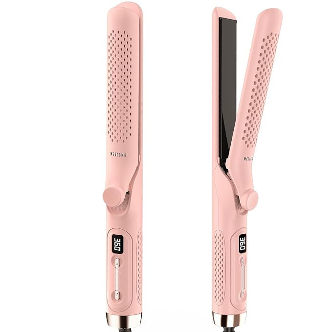 360° Airflow Styler Curling Iron - 1.25 Inch Hair Straightener and Curler 2 in 1 with Vented Cool Air to Lock in Style Extra LongFlat Iron Curling Wand Dual Voltage for Europe Travel