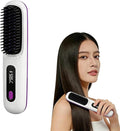 SALAN Cordless Hair Straightener Brush Portable Mini Ionic Hair Straightener with Titanium Plates USB Rechargeable Travel Straightening Comb for Short Wavy Hair Bangs &amp Quick Touch Ups (White)