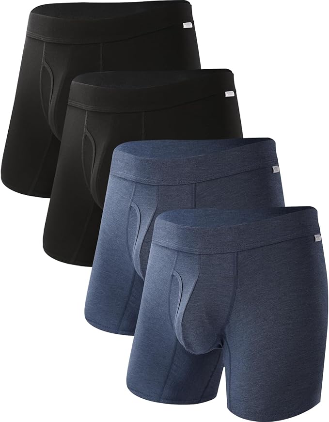 BAMBOO COOL Men's Ultra ComfortSoft Underwear Moisture Wicking &amp Breathable No Ride Up Boxer Briefs with Fly Multipack
