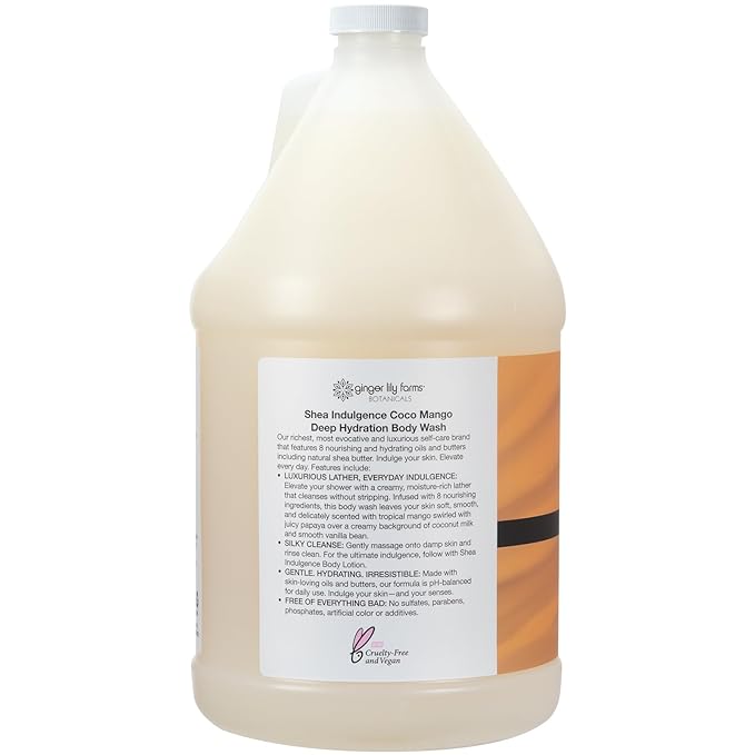 Ginger Lily Farms Botanicals Shea Indulgence Deep Hydration Body Wash Coco Mango 100% Vegan &amp Cruelty-Free Coconut Mango Scent 1 Gallon (128 fl oz) Refill