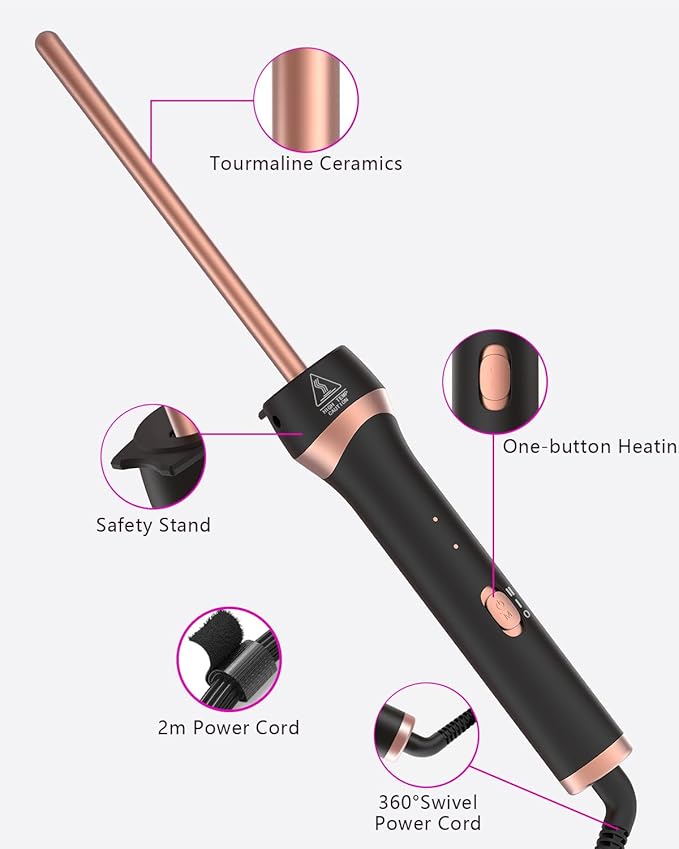 3/8 Inch Small Barrel Hair Curler Ceramic Mini Curling Iron with Adjustable Temperature &amp Heat Resistant Glove Fast Heating 9mm Tiny Barrel for Tight Curls Spiral Waves on Short or Long Hair