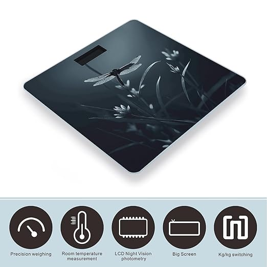 Dragonfly Silhouette Bathroom Scale Rounded Smart Scale for Body Weight Automatic Power On/Off Weight Scales Accurate Bathroom Digital Scales for Pet Home Bedroom Kitchen