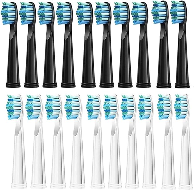 20 Pcs Replaceable Brush Heads RefillCompatible for Seago Electric Toothbrush FW/SG 507/508/515/551/917/959(10 Black 10 White)