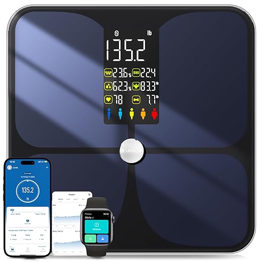 Lepulse Scale for Body Weight Smart Digital Bathroom Weight Scale with BMI Muscle Mass 20 Body Composition Metrics4.68Large Display Body Fat Scales Heart Rate Accurate Bluetooth Weighing with App