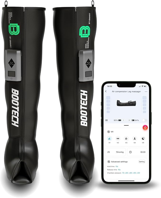 Leg Compression Recovery Boots for Circulation Cordless Air Compression Therapy System Rechargeable Massage with 5 Modes 5 Air Chambers 3H Battery with Automatic Deflation Technology (M)