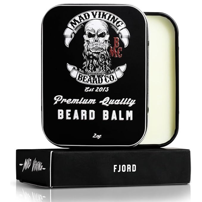 Mad Viking Fjord Beard Balm – Non-Greasy Balm to Soften &amp Style with a Medium Hold - Made with Shea Butter Beeswax &amp Premium Oils – Crisp Clean Citrus &amp Woodsy Scent Made in the USA - 2o