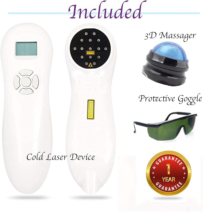 Cold Laser Pain Relief Solution for Home use to Treat Back Neck Shoulder and Joints Pain. This Device is Ideal for Wound Healing Sports Injuries Nerve Regeneration and Rehabilitation Therapy.