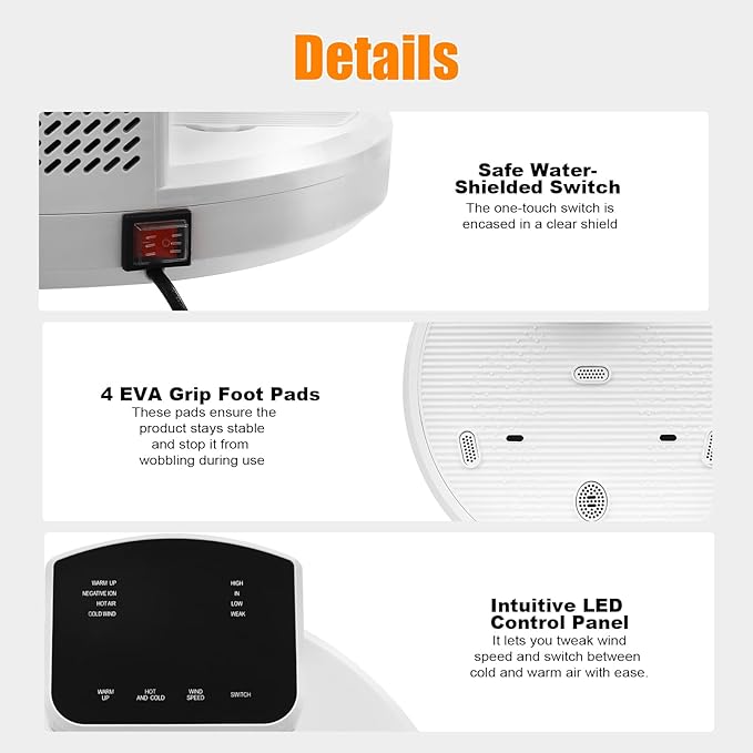Full Body Dryer 110V 4 speeds Negative Ion Waterproof Blow Body Dryer1400W Intelligent Touch Body Dryer After Shower w/Pre-Warm &amp Non-Slip Feet for Bath &amp Washroom