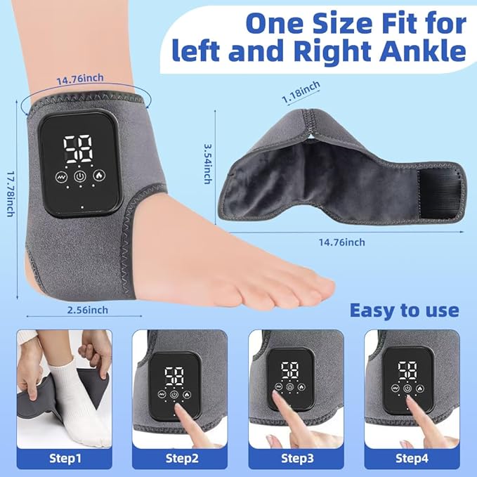 Cordless Ankle Heating Pad Ankle Massager for Circulation and Pain Relief Foot Renew Triple Method Massager with 3 Levels of Heat and Vibration for Swelling Foot. Smart Timer and Portable (1Pc)