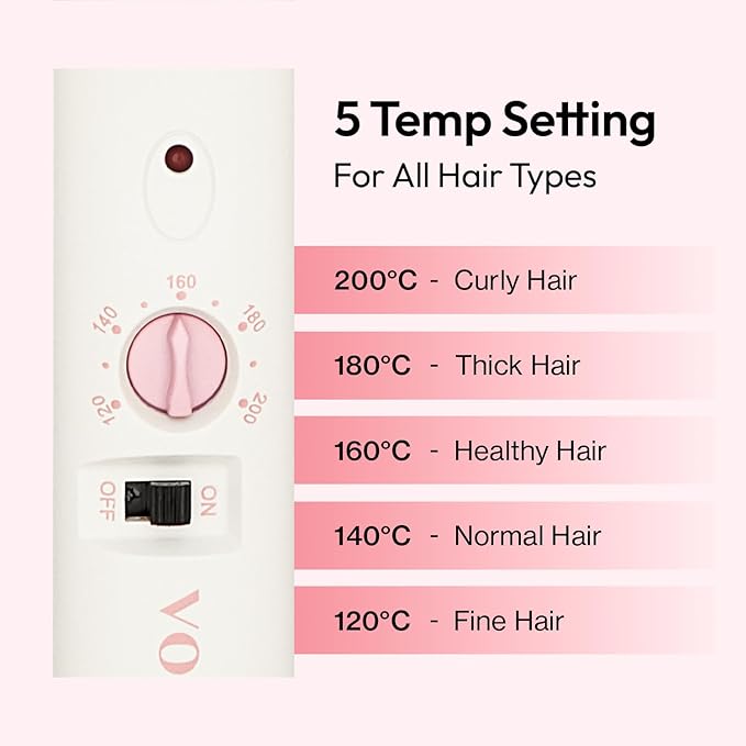 VODANA Professional GlamWave Ceramic Curling Iron 1.6 Inch Barrel Strawberry Cream Color Instant Heat Technology Natural Long-Lasting Curls