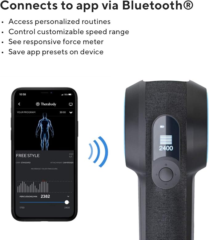 TheraGun Pro Handheld Deep Tissue Massage Gun - Bluetooth Percussion Massage Gun &amp Personal Massager for Pain Relief &amp Circulation in Neck Back Leg Shoulder and Body (Black - 4th Gen)