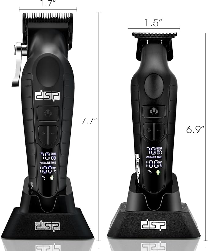 DSP Professional Hair Clippers Set for Men Cordless Barber Clipper Beard Trimmer DLC USB Rechargeable Speeds Adjustable Travel Lock Low Noise with Charging Base