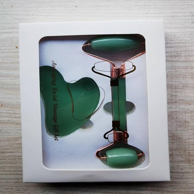 Portable Massager 玉石滚轮脸部按摩套装双头金属手动脸部器推脸用具
