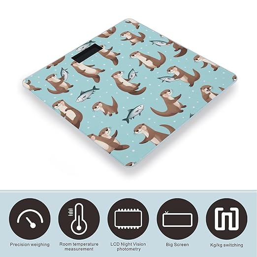 Women's Digital Bathroom Weighing Scale Automatic Switch Energy Saving Scale Smart Scale for Body Weight Cute Otter Fish Pattern