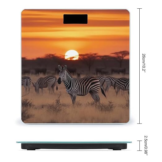 Africa Sunset Zebra Scale for Body Weight High Precision Digital Weight Scales with LCD Display Anti-Slip Sturdy Slim Tempered Glass Bathroom Scale for Home Use