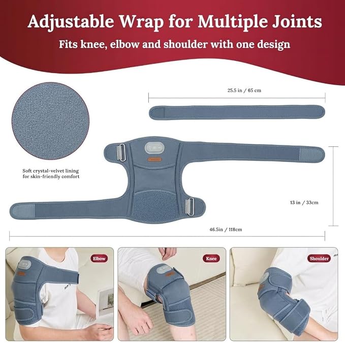 Red Light Therapy Wrap with Heat and Vibration 660nm Red Plus 850nm and 940nm Near Infrared Cordless 5000mAh Controller 30‑Min Auto‑Off for Knee Elbow Shoulder (Space Gray-1-PACK)