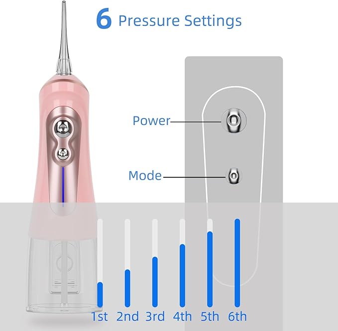 NBGRLVS Water Dental Picks for Teeth Cleaning6 Modes 6 Tips and Storage Case Water Dental Flossers Cordless 320ML IPX 7 Waterproof Rechargeable Portable Electric Dental flosser for Trave Home (Pink)