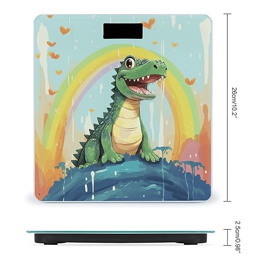 Digital Bathroom Scale for Body Weight Scale with Bright LCD Display High Accuracy Step-On Technology Auto On/Off A Cute Crocodile on A Rainbow Background Digital Scales 400 Lbs /180kg
