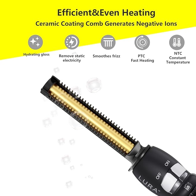 Lura Professional Root/Edge Straightener200-500°F Pressing Combs for Black HairElectric Hot Comb for Women Thick Hair