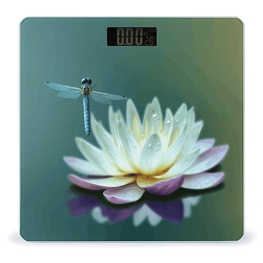Dragonfly with Water Lily Weight Scale Digital Electronic Scales Bathroom Scale Larg LCD Backlight Display High Precision MeasurementsTempered Glass
