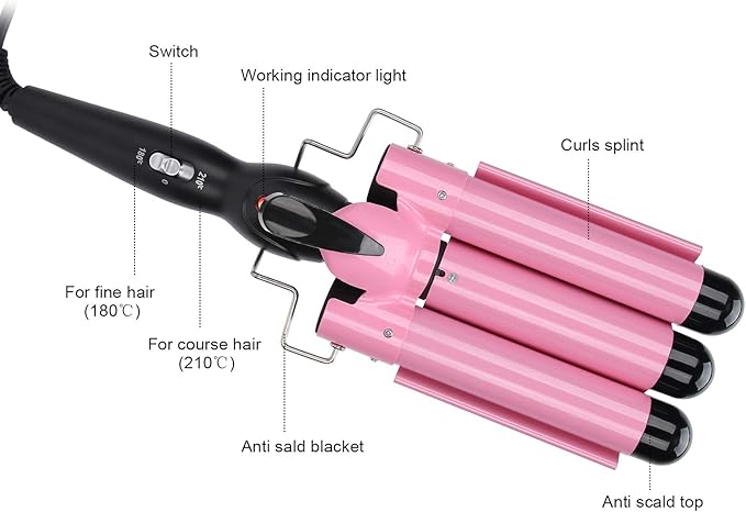 YUYTE 3 Curling Iron Wand Adjustable Hair Waver Crimper with Temperature Control Hair Styling Tool for Waves and Curls