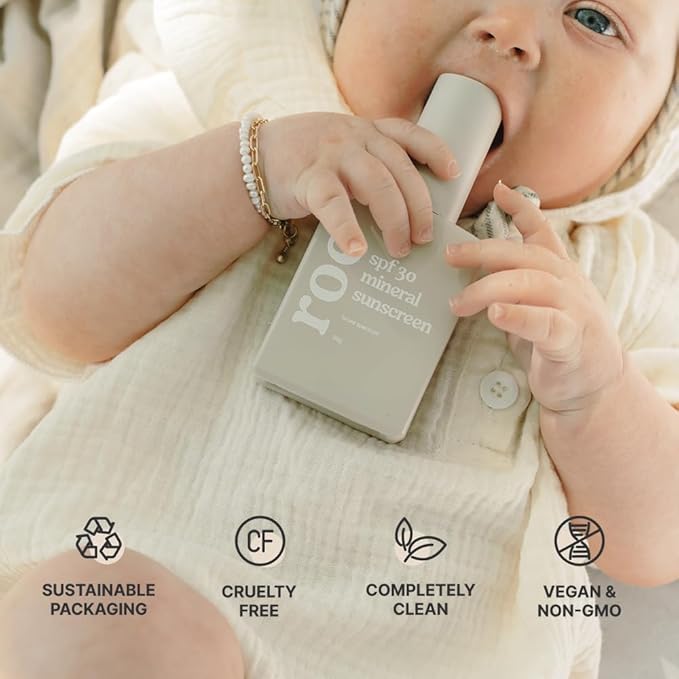 Roe Wellness- Baby Sunscreen Mineral &amp Reef Safe Zinc Oxide Non-Toxic Ingredients SPF 30 | Great For Toddlers Kids Newborns &amp Babies | Non-Greasy Paraben-Free