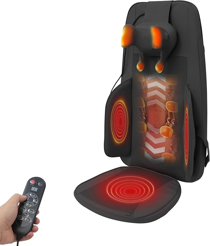 Neck and Back Massager with Heat Shiatsu Massager for ChairAdjustable Vibration Intensity 2 Levels Temperature and 3 Timing Times Massage Chair Pad for Office Chair Home Use