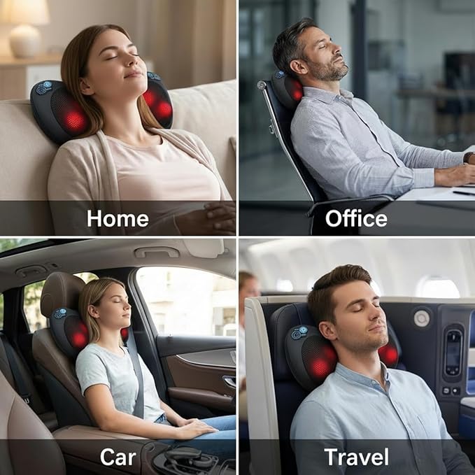MLVOC Neck Massager &amp Back Massager with Heat - Portable 3-Speed Shiatsu Massage Pillow for Body Relief 37°C Thermal Therapy Rechargeable 2000mAh Battery for Home/Car/Office/Travel Use