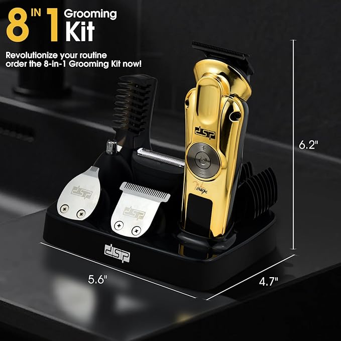 DSP Men's Grooming Kit Beard Trimmer for Men Nose Trimmer Body Trimmer Foil Shaver T-Blade Mustache Cordless Hair Trimmer IPX6 Waterproof2 Speeds Adjustable Gift for Men (Gold)