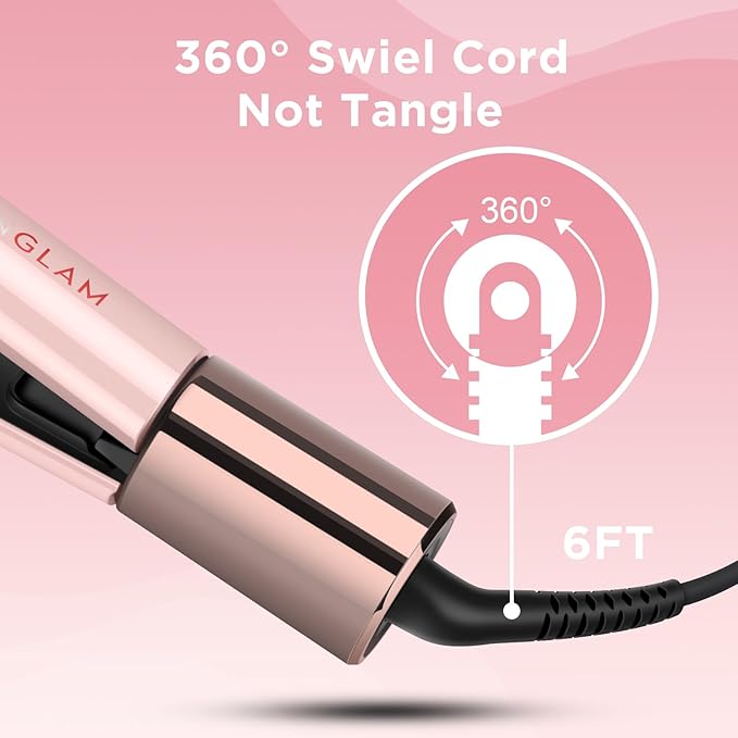 IG INGLAM Titanium Flat Iron Hair Straightener Infrared Curling Iron 1 Inch Negative Ionic Dual Voltage Straightener 11 Adjust Temp 250°F to 450°F Shiny Hair 110-240V Gift Pink