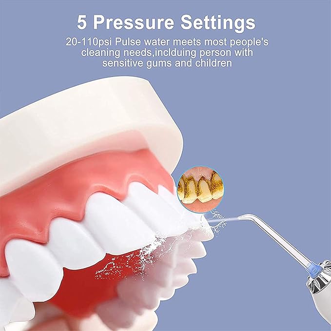 Rechargeable Water Dental Flosser Cordless: Power Teeth Cleaner with USB Cable IPX7 Waterproof Flosser for Oral Bridges Care with 5 Mode 300ML Detachable Water Tank