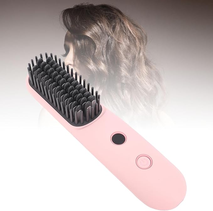 ZJchao Negative Ionic Hair Straightener Brush Cordless Hair Straightening Comb 2 in 1 Curler with 6400mAH Battery Fast Charging 160° to 200°C Temperature