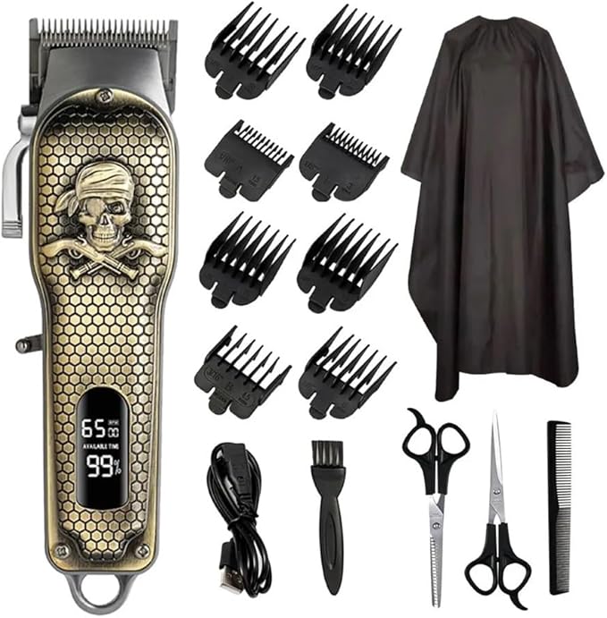 Razors Hair Clipper Professional Electric Hair Clipper USB Charging LED Smart Display Screen Multi-Functional high Power Hair Clipper(Bronze Skull)